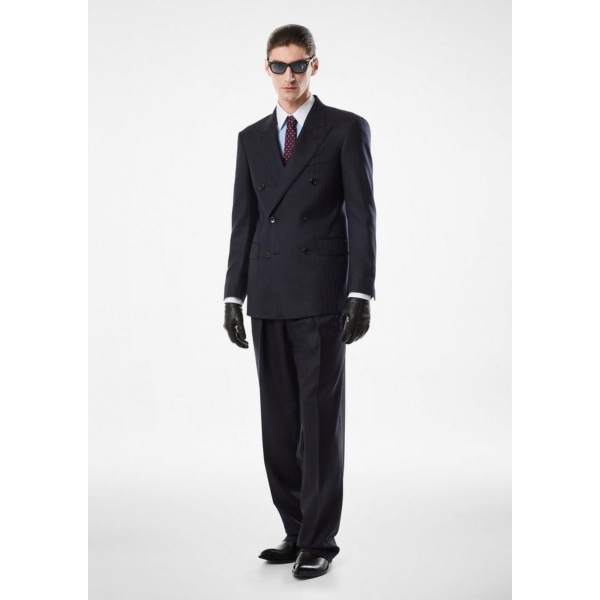 Veste de costume TOM FORD Colbert sergé de laine bleu marine rayures tennis