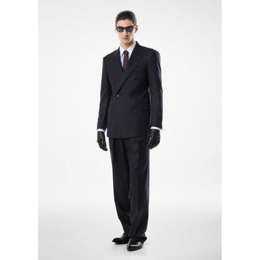 Veste de costume TOM FORD Colbert sergé de laine bleu marine rayures tennis