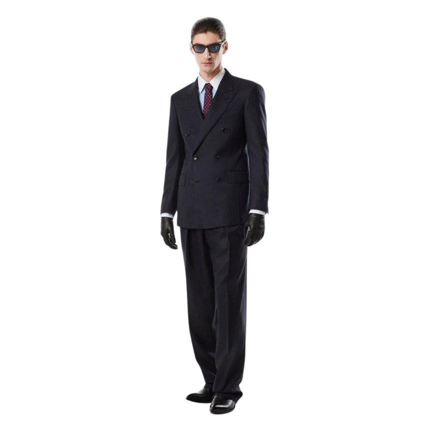 Veste de costume TOM FORD Colbert sergé de laine bleu marine rayures tennis