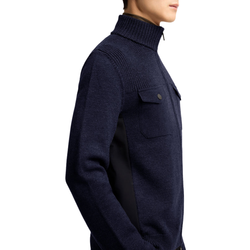 Cardigan zippé MONCLER col roulé laine vierge bleu marine Grenoble Collection