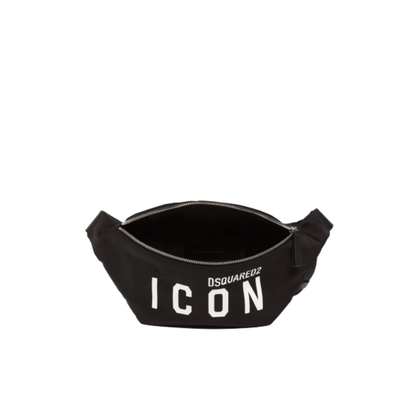 Sac banane DSQUARED2 en nylon noir logo imprimé ICON blanc
