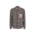Chemise coton à carreaux gris col bordeaux poche
