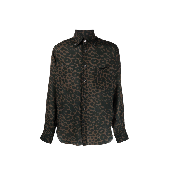 Chemise à imprimé léopard noir kaki chocolat