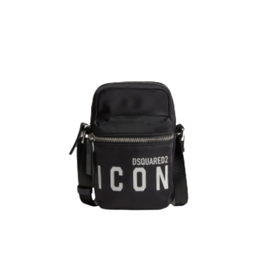 Sacoche DSQUARED2 avec bandoulière nylon noir logo ICON blanc