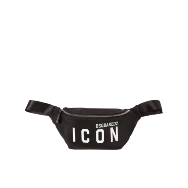 Sac banane DSQUARED2 en nylon noir logo imprimé ICON blanc