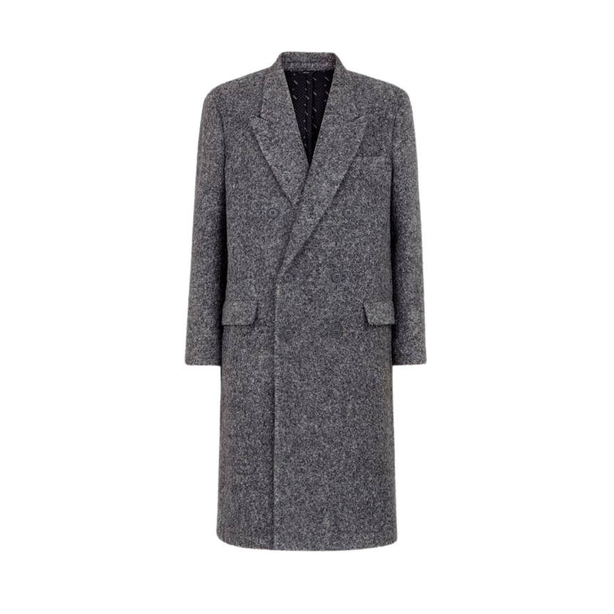 Manteau long croisé double boutonnage alpaga gris chiné