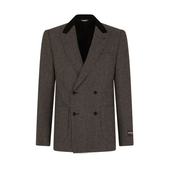 Veste DOLCE & GABBANA croisée rayures gris noir col velours noir