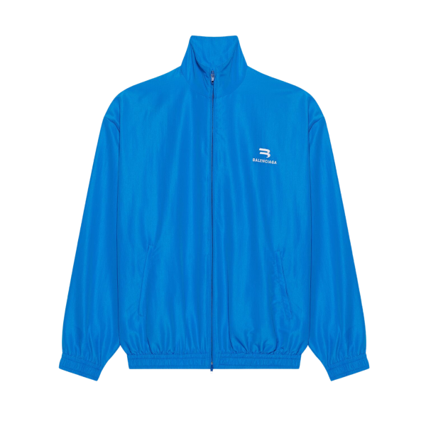 Veste zippée nylon bleu roi logo blanc