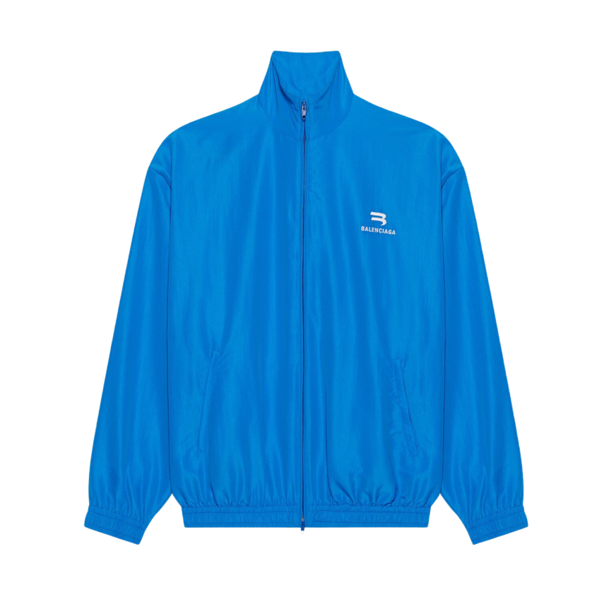 Veste zippée nylon bleu roi logo blanc