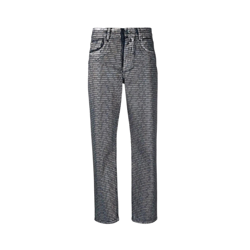 Pantalon jeans denim bleu marine DG10 argent allover