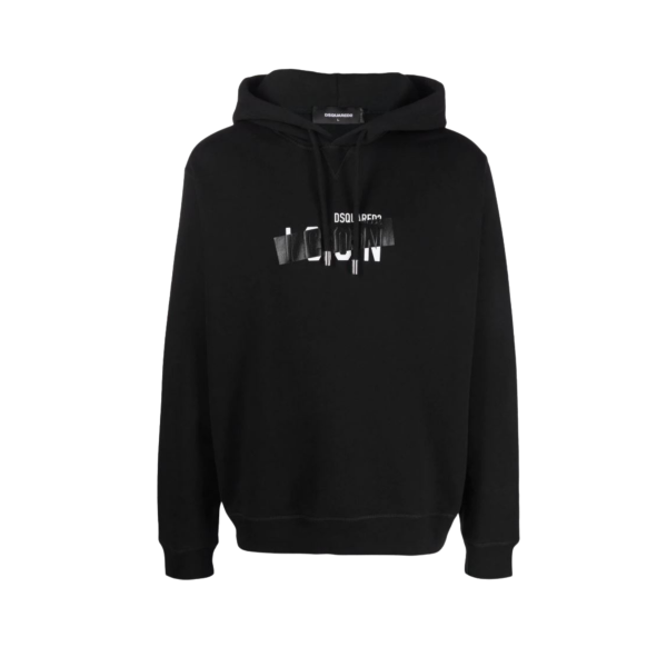 Hoodie en coton noir à bande logo ICON barré