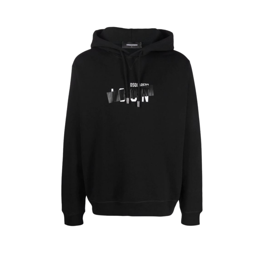 Hoodie en coton noir à bande logo ICON barré