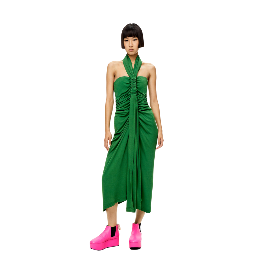 Robe longue LOEWE drapée dos nu jersey crêpe de viscose vert