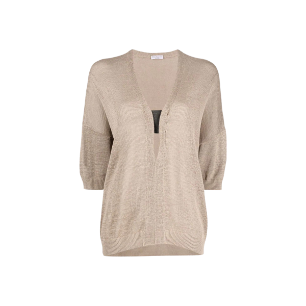 brunello-cucinelli-pull-col-v-manches-34-coton-marron-strass